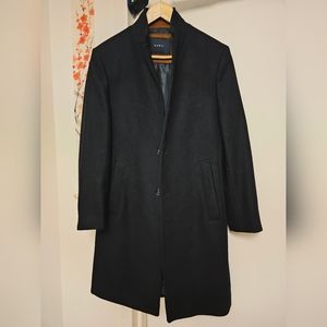 Zara Trench Coat with pop monk collar black wool size small with measurements